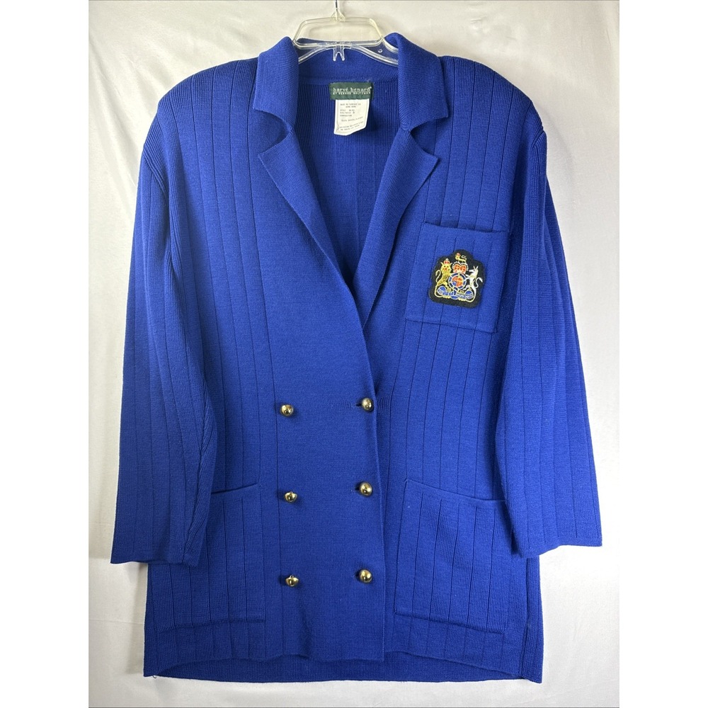 Harvé Benard Longline Royal Blue Wool Knit Blazer Crest Gold Buttons‎ S